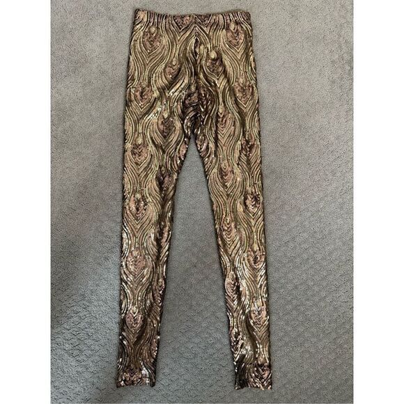 Gianni Bini Gold Silver Sequins Part Pants Leggings XS - Picture 1 of 6